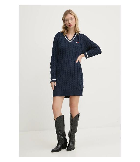 Βαμβακερό φόρεμα Tommy Jeans χρώμα: ναυτικό μπλε, DW0DW20186