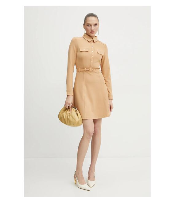Φόρεμα Guess ZAMA χρώμα: μπεζ, W5RK93 KCBO2