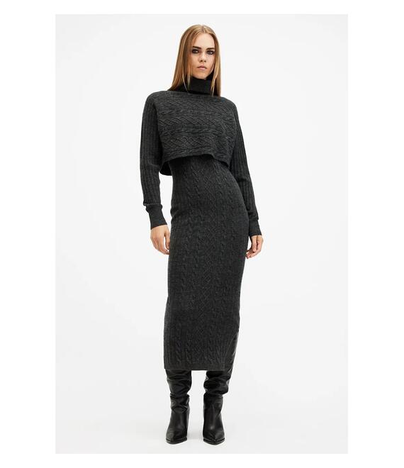 Φόρεμα και πουλόβερ από μείγμα μαλλιού AllSaints MURIEL χρώμα: γκρι, W205DB