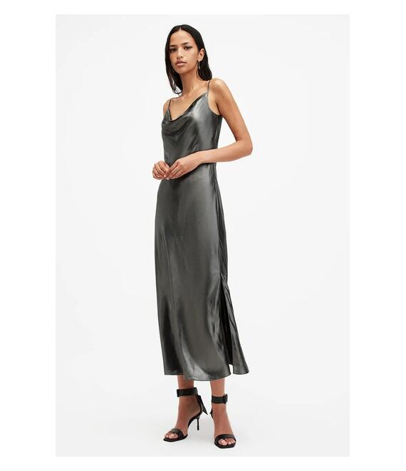 Φόρεμα AllSaints HADLEY χρώμα: γκρι, W255DB