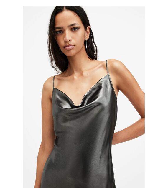 Φόρεμα AllSaints HADLEY χρώμα: γκρι, W255DB