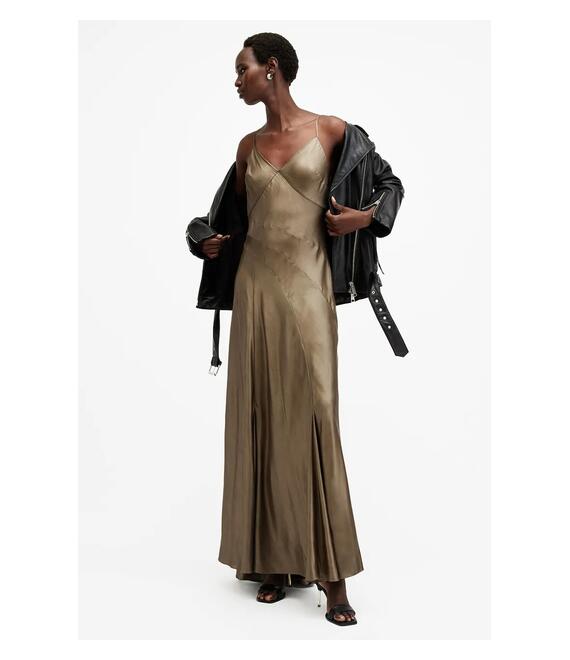 Φόρεμα AllSaints LILI χρώμα: χρυσαφί, W291DB
