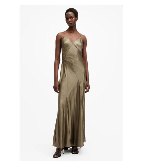Φόρεμα AllSaints LILI χρώμα: χρυσαφί, W291DB