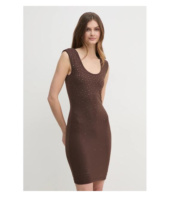 Φόρεμα Guess ROSY χρώμα: καφέ, W5RK23 KCDE0