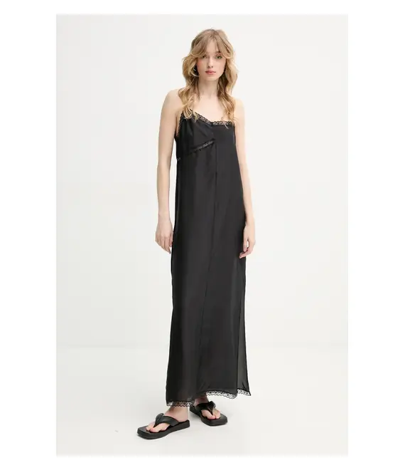 Μεταξωτό φόρεμα MM6 Maison Margiela χρώμα: μαύρο, S52CT0785.M35244