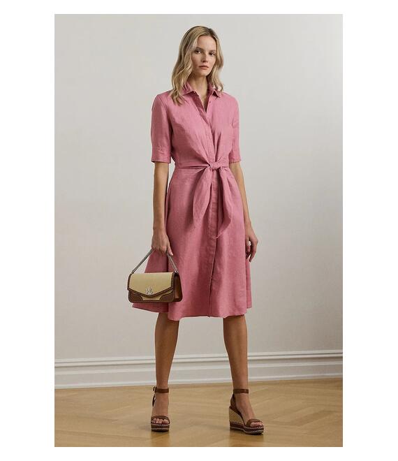 Λινό φόρεμα Lauren Ralph Lauren χρώμα: ροζ, 200905667