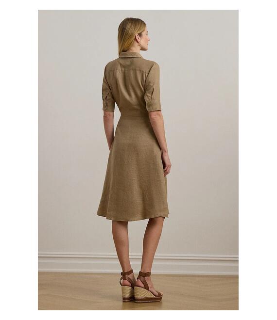 Λινό φόρεμα Lauren Ralph Lauren χρώμα: καφέ, 200905667