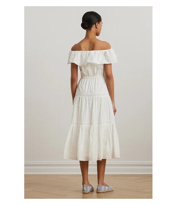 Βαμβακερό φόρεμα Lauren Ralph Lauren χρώμα: άσπρο, 200966195