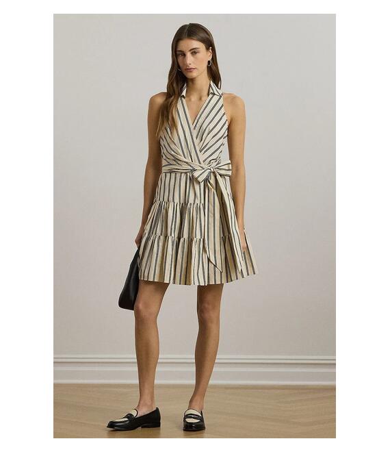Βαμβακερό φόρεμα Lauren Ralph Lauren χρώμα: μπεζ, 250963808