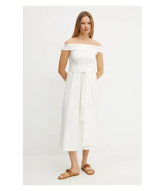 Βαμβακερό φόρεμα Weekend Max Mara χρώμα: μπεζ, 2515221036600