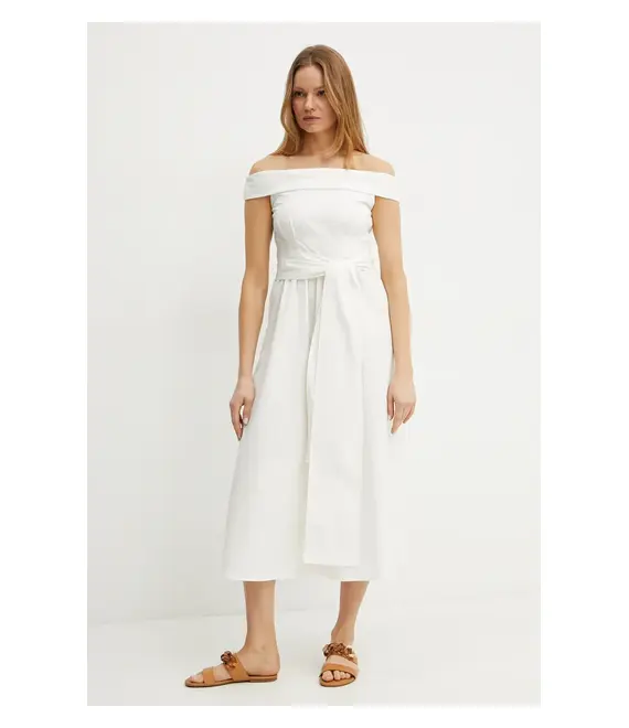 Βαμβακερό φόρεμα Weekend Max Mara χρώμα: μπεζ, 2515221036600