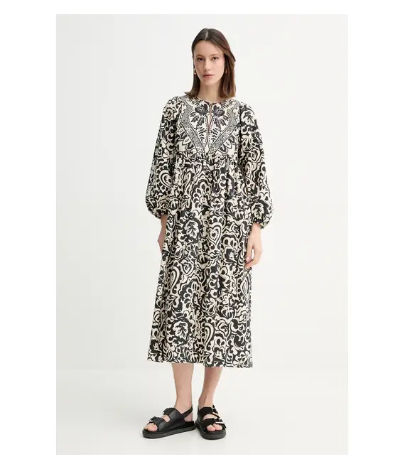 Βαμβακερό φόρεμα Weekend Max Mara χρώμα: μπεζ, 2515221192600