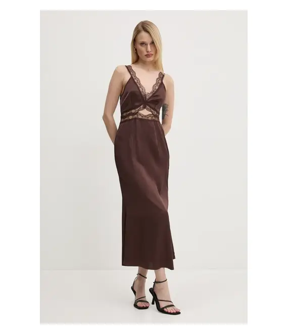 Φόρεμα Never Fully Dressed Mimi χρώμα: καφέ, NFDDR1830