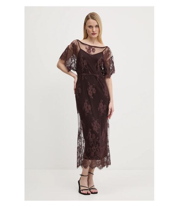 Φόρεμα Never Fully Dressed Lace Tilly χρώμα: καφέ, NFDDR1853