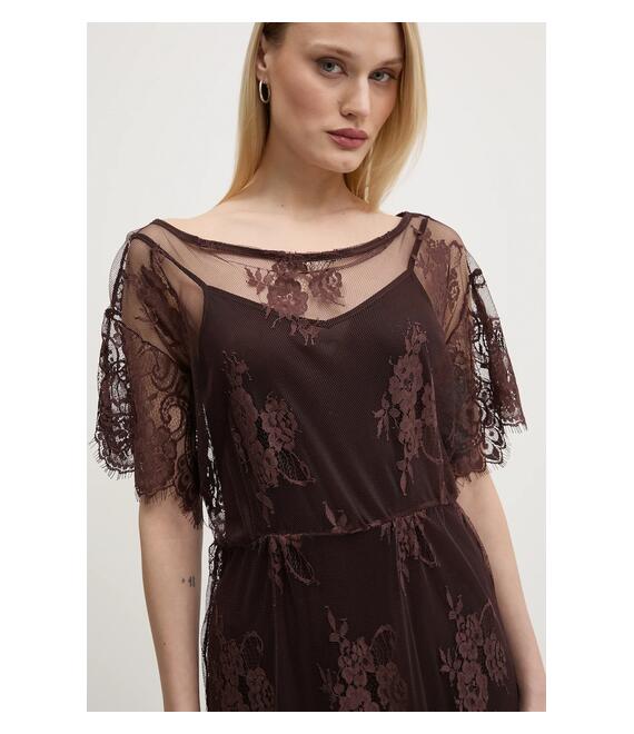 Φόρεμα Never Fully Dressed Lace Tilly χρώμα: καφέ, NFDDR1853