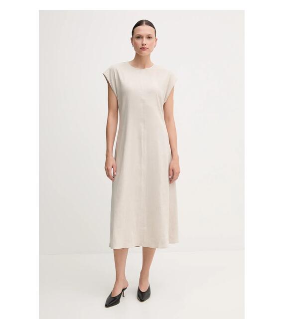 Λινό φόρεμα Calvin Klein χρώμα: μπεζ, LV044B041G