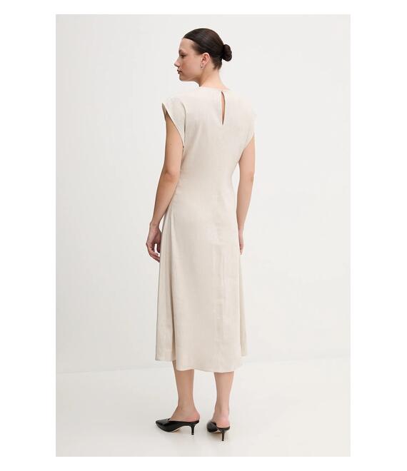 Λινό φόρεμα Calvin Klein χρώμα: μπεζ, LV044B041G