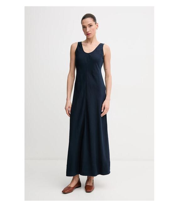 Λινό φόρεμα Tommy Hilfiger χρώμα: ναυτικό μπλε, WW0WW46171