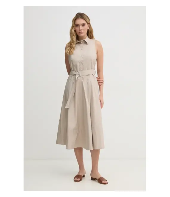 Βαμβακερό φόρεμα Dkny χρώμα: μπεζ, DJ5D9073