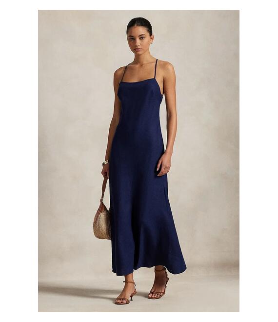 Λινό φόρεμα Polo Ralph Lauren χρώμα: ναυτικό μπλε, 211965858