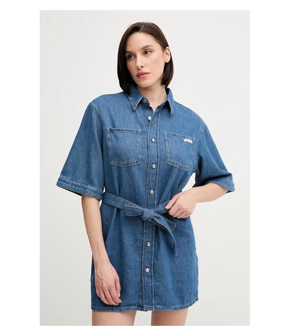 Φόρεμα από λινό μείγμα Calvin Klein Jeans χρώμα: μπλε, J20J225169