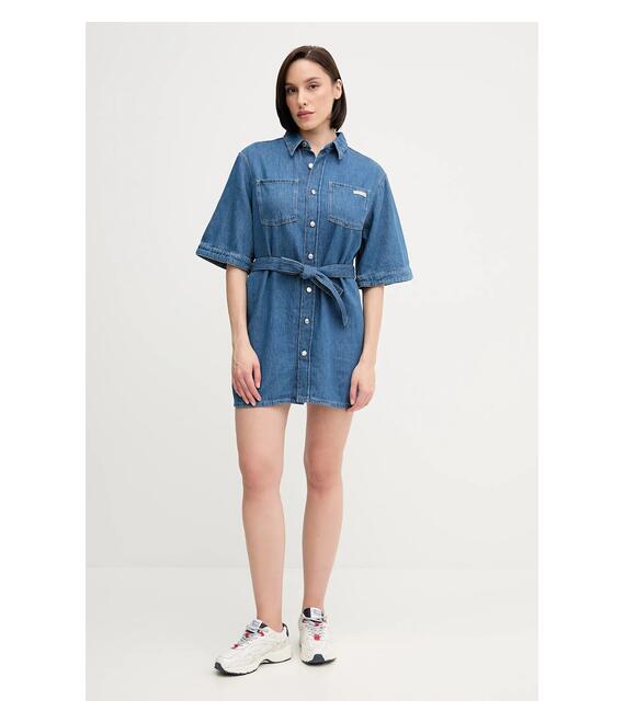 Φόρεμα από λινό μείγμα Calvin Klein Jeans χρώμα: μπλε, J20J225169