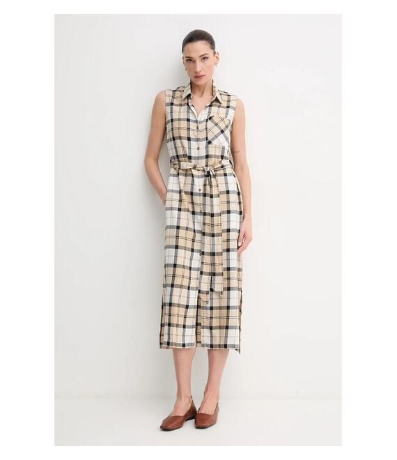 Φόρεμα από λινό μείγμα Barbour Agnes χρώμα: μπεζ, LDR0890SN51