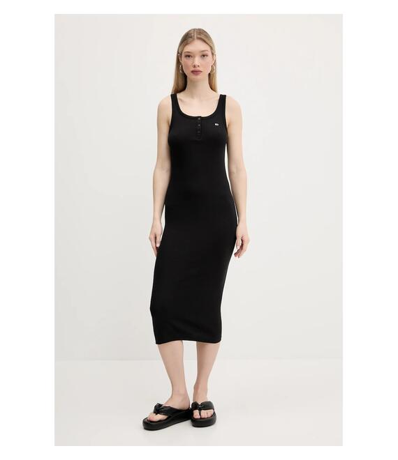 Βαμβακερό φόρεμα Tommy Jeans χρώμα: μαύρο, DW0DW19477