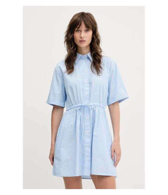 Βαμβακερό φόρεμα Tommy Jeans χρώμα: μπλε, DW0DW20617