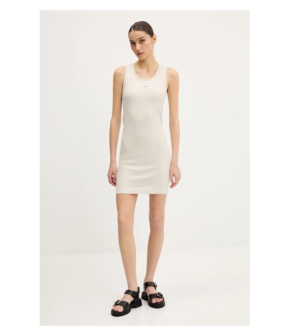 Φόρεμα Tommy Jeans χρώμα: μπεζ, DW0DW20674