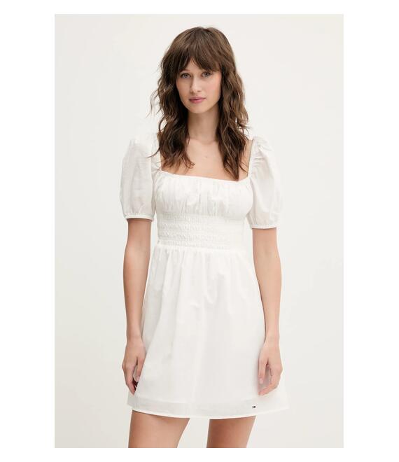 Βαμβακερό φόρεμα Tommy Jeans χρώμα: άσπρο, DW0DW21334