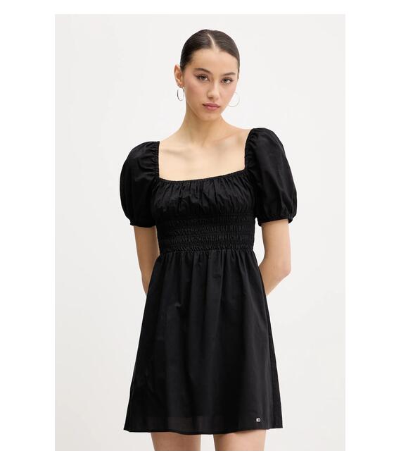 Βαμβακερό φόρεμα Tommy Jeans χρώμα: μαύρο, DW0DW21334