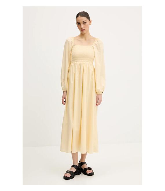 Βαμβακερό φόρεμα Tommy Jeans χρώμα: κίτρινο, DW0DW21335