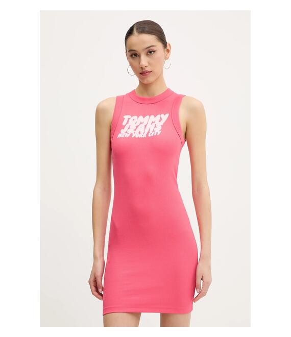 Φόρεμα Tommy Jeans χρώμα: ροζ, DW0DW21351