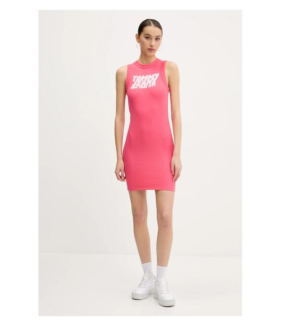 Φόρεμα Tommy Jeans χρώμα: ροζ, DW0DW21351