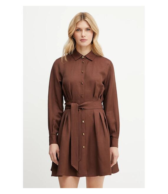 Φόρεμα από λινό μείγμα Marciano Guess GRETA χρώμα: καφέ, 5GGK36 7316A