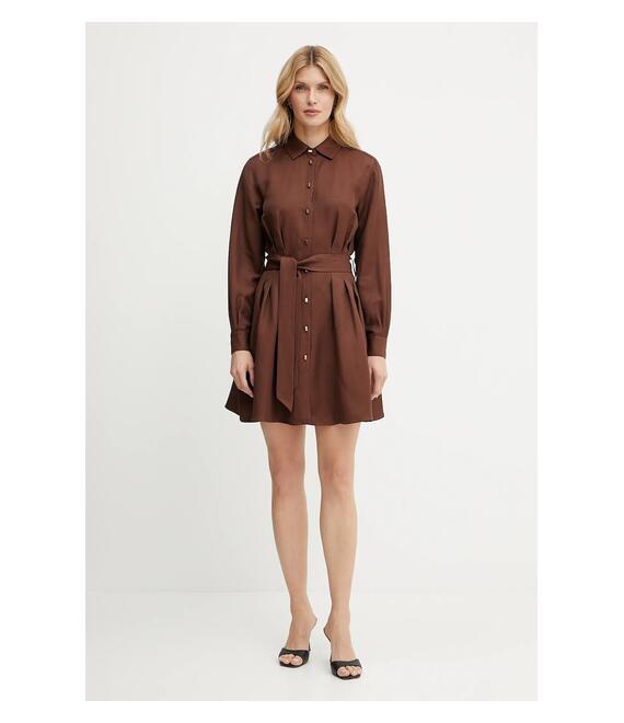 Φόρεμα από λινό μείγμα Marciano Guess GRETA χρώμα: καφέ, 5GGK36 7316A