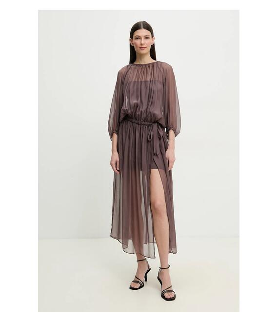 Μεταξωτό φόρεμα ISABELLE BLANCHE χρώμα: καφέ, IS25SS-A033-T024