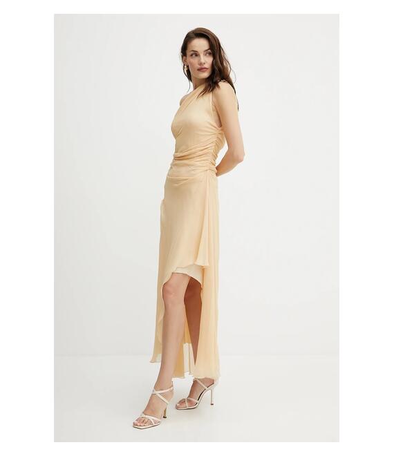 Μεταξωτό φόρεμα Victoria Beckham χρώμα: μπεζ, 1225WDR006487C