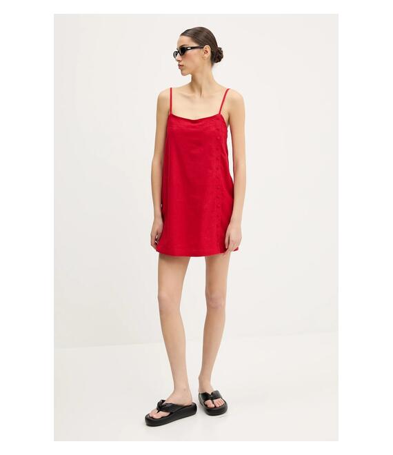 Λινό φόρεμα Abercrombie & Fitch χρώμα: κόκκινο, KI159-5573