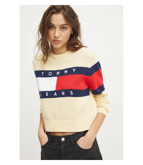 Βαμβακερό πουλόβερ Tommy Jeans χρώμα: κίτρινο, DW0DW19335