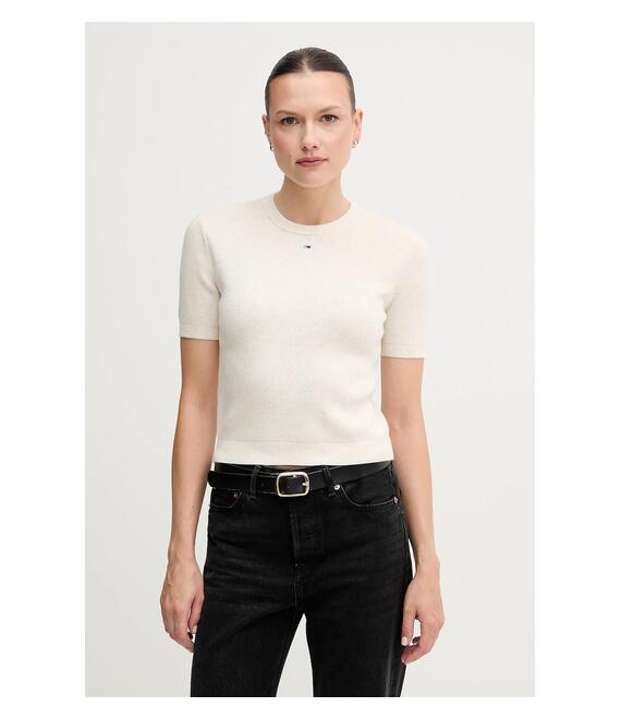 Βαμβακερό πουλόβερ Tommy Jeans χρώμα: κίτρινο, DW0DW19336
