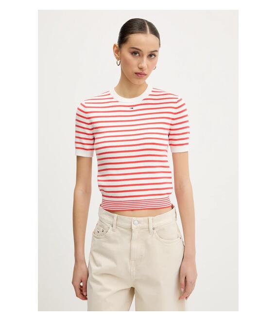 Βαμβακερό πουλόβερ Tommy Jeans χρώμα: κίτρινο, DW0DW19336