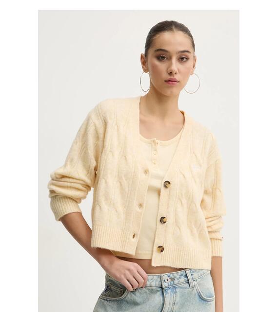 Ζακέτα από μίγμα μαλλιού Tommy Jeans χρώμα: κίτρινο, DW0DW20447