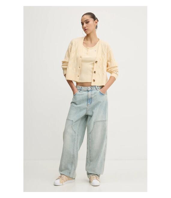 Ζακέτα από μίγμα μαλλιού Tommy Jeans χρώμα: κίτρινο, DW0DW20447