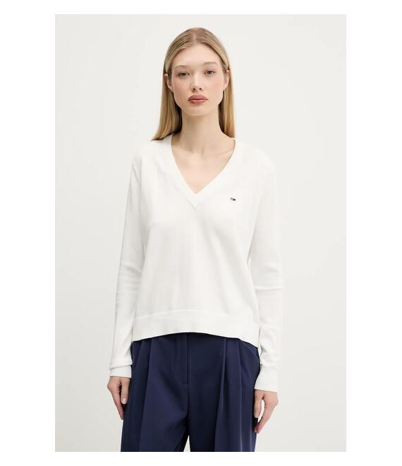 Βαμβακερό πουλόβερ Tommy Jeans χρώμα: κίτρινο, DW0DW19888