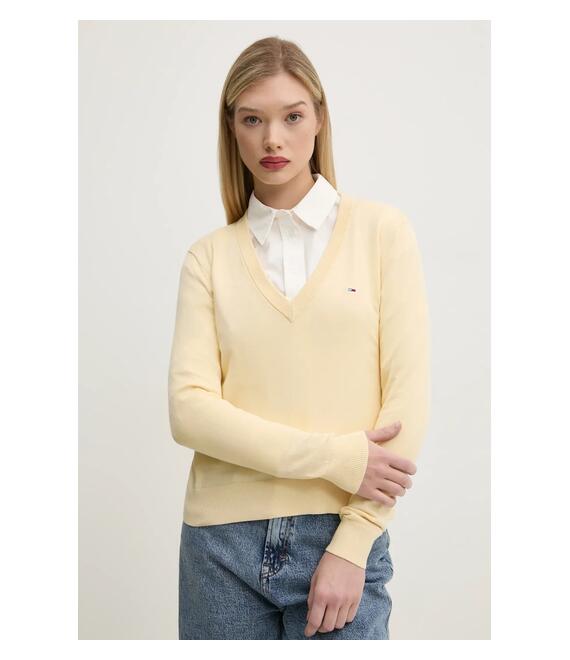 Βαμβακερό πουλόβερ Tommy Jeans χρώμα: κίτρινο, DW0DW19888