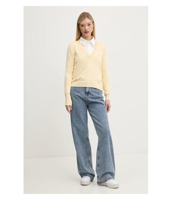 Βαμβακερό πουλόβερ Tommy Jeans χρώμα: κίτρινο, DW0DW19888