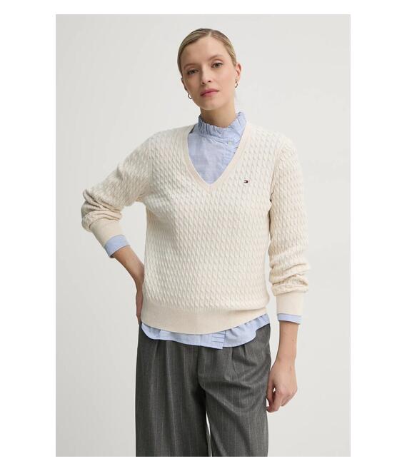 Βαμβακερό πουλόβερ Tommy Hilfiger χρώμα: μπεζ, WW0WW44987