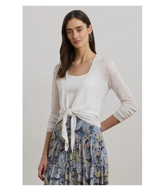 Λινή ζακέτα Lauren Ralph Lauren χρώμα: άσπρο, 200963665
